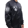 Shop Brooklyn Nets Team Logo Black Satin Jacket