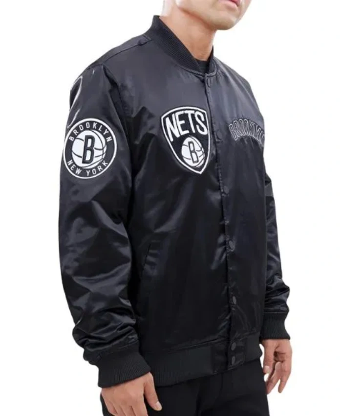 Shop Brooklyn Nets Team Logo Black Satin Jacket