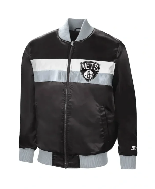 Shop Brooklyn Nets The Ambassador Full-Zip Satin BlackSilver Jacket