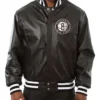 Brooklyn Nets Varsity Letterman Full-Snap Leather Black Jacket