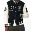 Brooklyn Nets Varsity WoolLeather Black and Off White Jacket