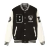 Buy Brooklyn Nets Varsity WoolLeather Black and Off White Jacket