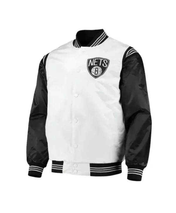 Shop NBA Team Brooklyn Nets Full-Snap Satin White and Black Jacket