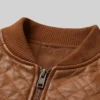 Brown Bomber Quilted Leather Jacket For Women