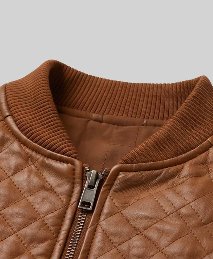 Brown Bomber Quilted Leather Jacket For Women