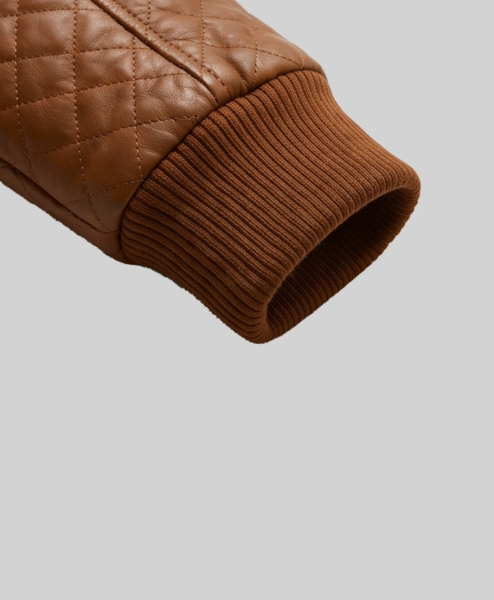 Brown Bomber Quilted Leather Jacket For Womens