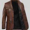 Brown Italian Leather Blazer Jacket For Mens