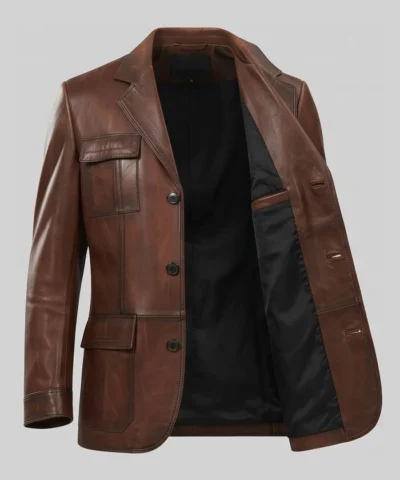 Brown Italian Leather Blazer Jacket For Mens