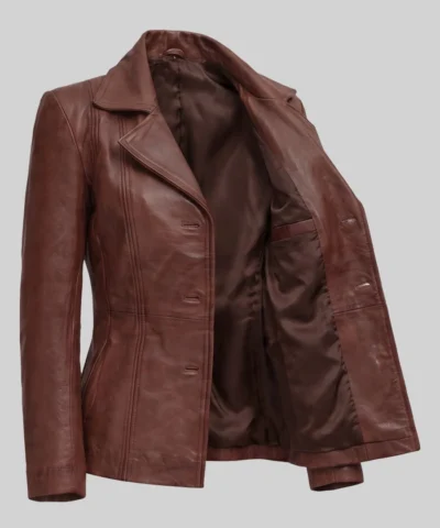 Brown Leather Blazer For Women