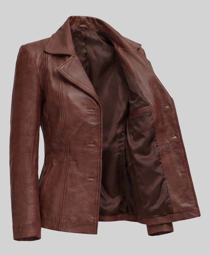 Brown Leather Blazer For Women