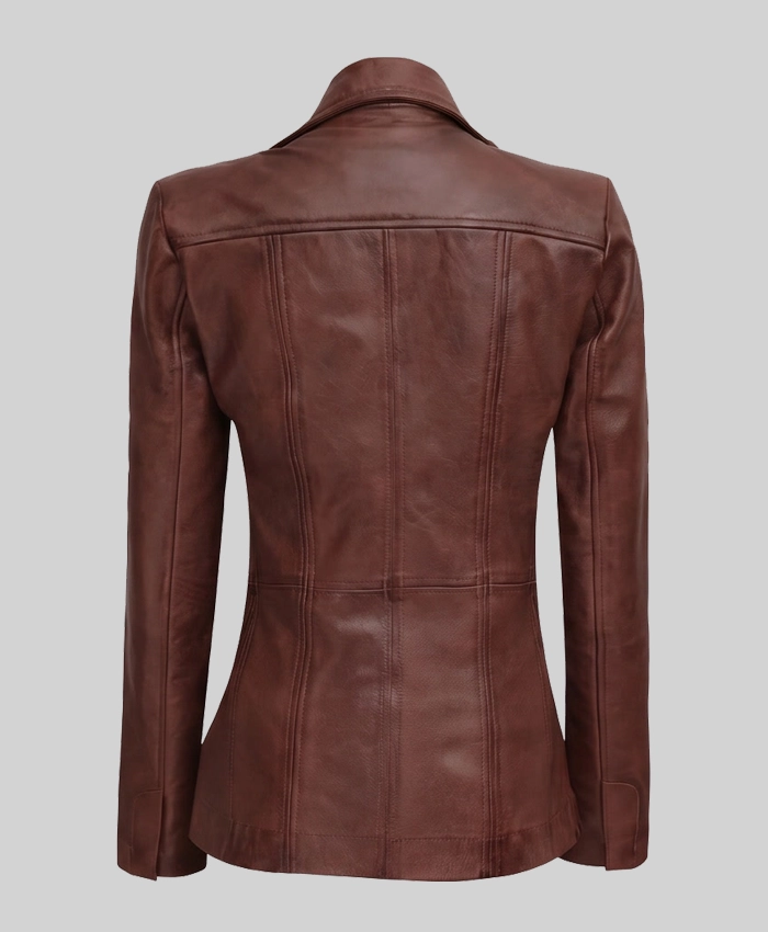 Brown Leather Blazer Womens