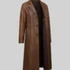 Brown Leather Trench Coat For Men