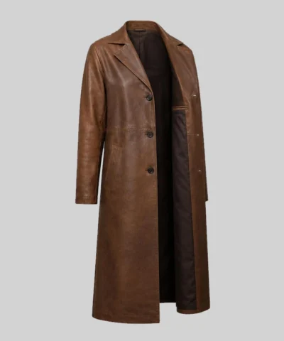 Brown Leather Trench Coat For Men