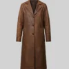 Brown Leather Trench Coat For Mens