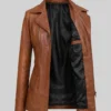 Brown Long Leather Trench Jacket Women