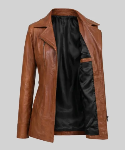 Brown Long Leather Trench Jacket Women