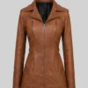 Brown Long Leather Trench Jacket Womens