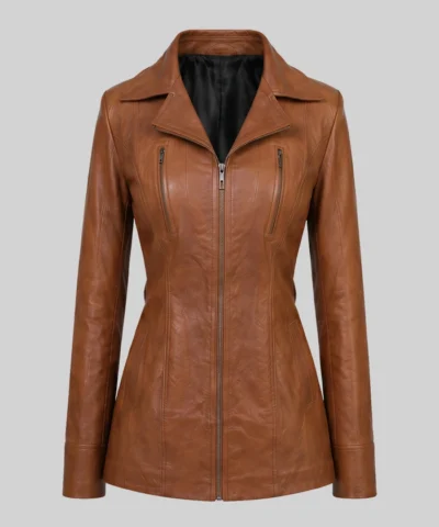 Brown Long Leather Trench Jacket Womens