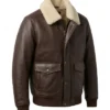 Brown Pilot Shearling Leather Bomber Jacket For Mens
