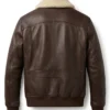 Brown Pilot Shearling Leather Bomber Jacket For Mens Back View