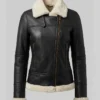 Brown Shearling Leather Bomber Jacket For Womens