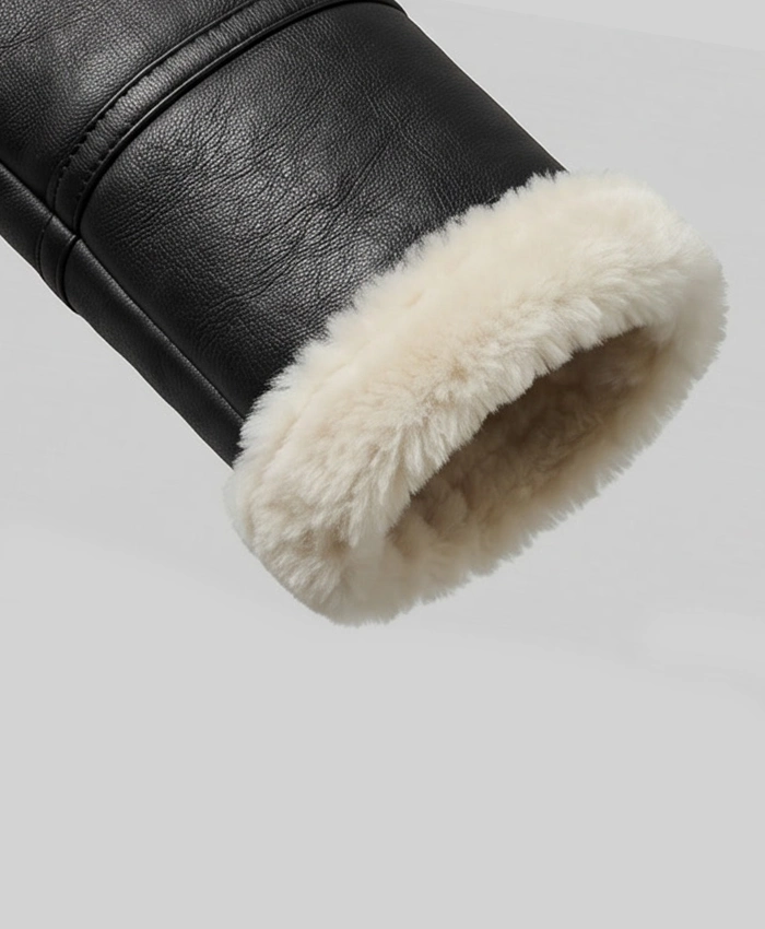 Brown Shearling Leather Bomber Jacket For Womens Cuffs
