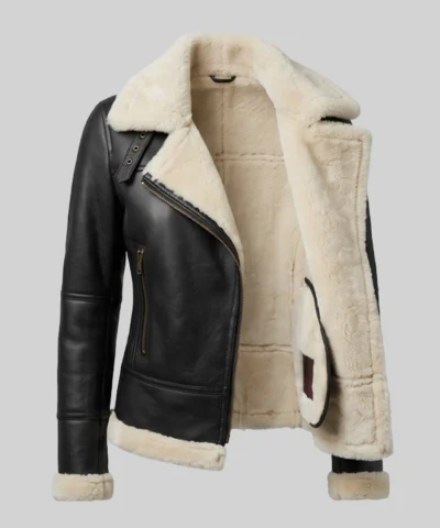 Brown Shearling Leather Bomber Jacket Womens