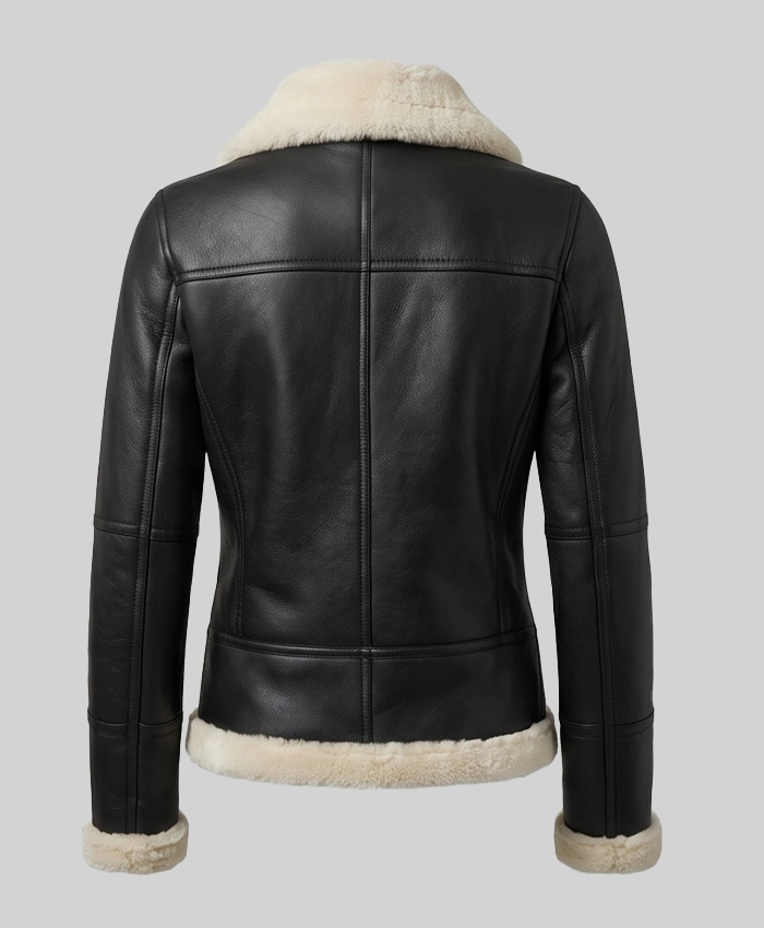 Brown Shearling Leather Bomber Jacket Womens Back