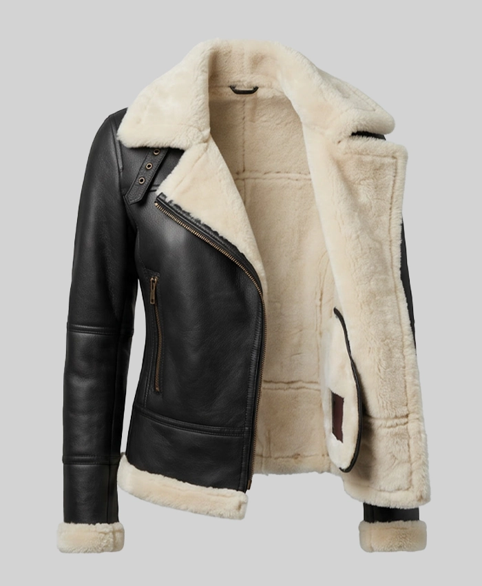 Brown Shearling Leather Bomber Jacket Womens