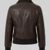 Brown Slim Fit Bomber Leather Jacket For Women