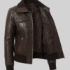 Brown Slim Fit Bomber Leather Jacket For Womens