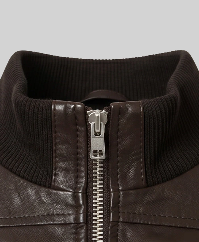 Brown Slim Fit Bomber Leather Jacket Women