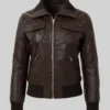 Brown Slim Fit Bomber Leather Jacket Womens