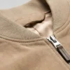 Brown Suede Bomber Jacket For Mens Collar and zip