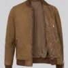 Brown Suede Real Leather Bomber Jacket For Men