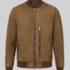 Brown Suede Real Leather Bomber Jacket For Mens