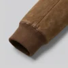 Brown Suede Real Leather Bomber Jacket For Mens Cuffs