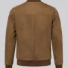 Brown Suede Real Leather Bomber Jacket Mens Back