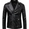 Buston Black Shining Leather Biker Jacket For Men