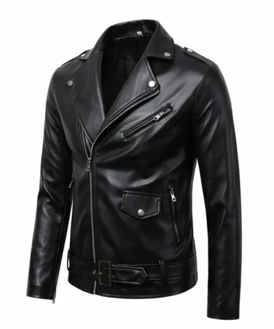 Buston Black Shining Leather Biker Jacket For Mens