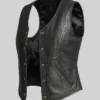Button-Up Moto Leather Vest For Women