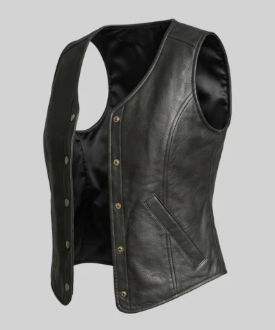 Button-Up Moto Leather Vest For Women