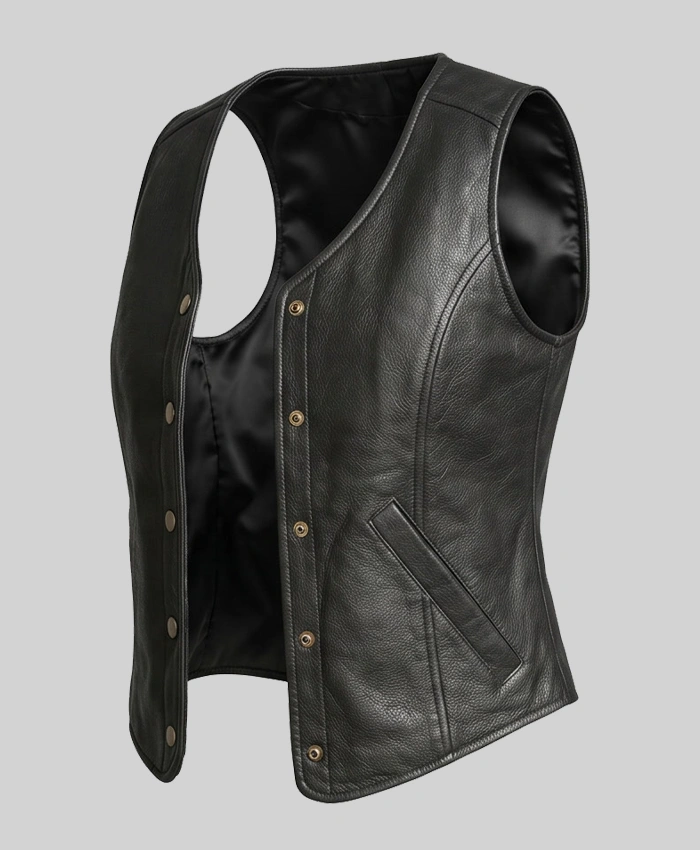 Button-Up Moto Leather Vest For Women