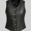 Button-Up Moto Leather Vest For Womens