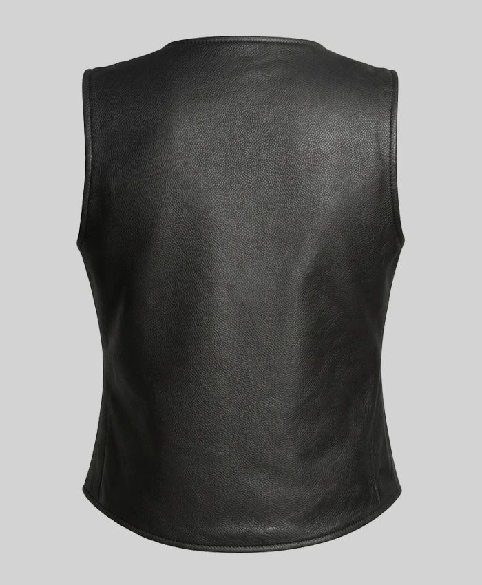 Button-Up Moto Leather Vest Womens