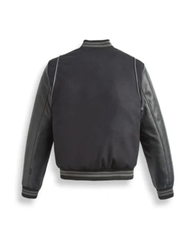 Black Leather Varsity Bomber Jacket