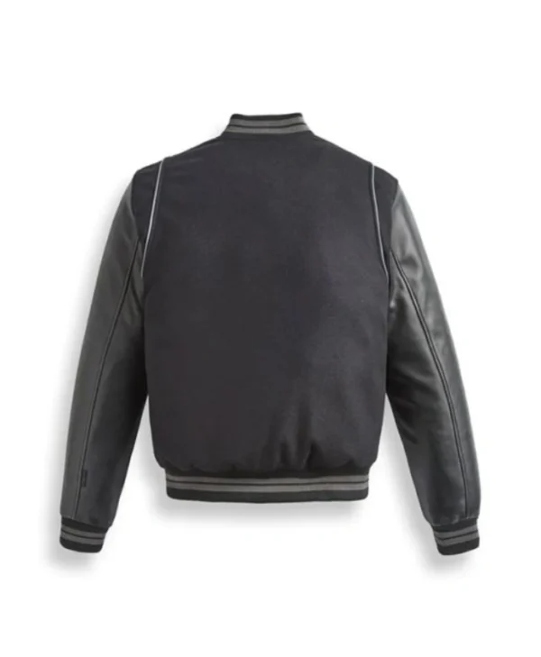 Black Leather Varsity Bomber Jacket