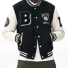 Shop Brooklyn Nets Varsity Black and Off White Jacket