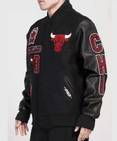 Chicago Bulls Animal Varsity WoolLeather Black Jacket
