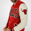 Chicago Bulls Red and Cream Varsity Full-Snap WoolLeather Jacket